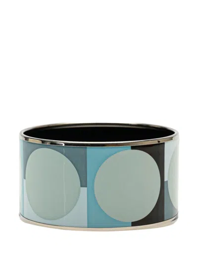 Pre-owned Hermes 20th Century Extra Wide Enamel Bangle Costume Bracelet In Blue