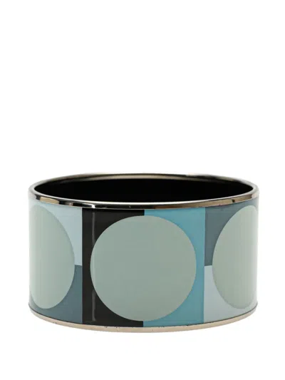 Pre-owned Hermes 20th Century Extra Wide Enamel Bangle Costume Bracelet In Blue