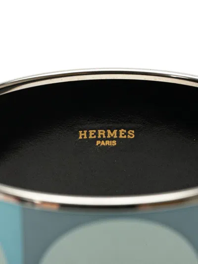 Pre-owned Hermes 20th Century Extra Wide Enamel Bangle Costume Bracelet In Blue