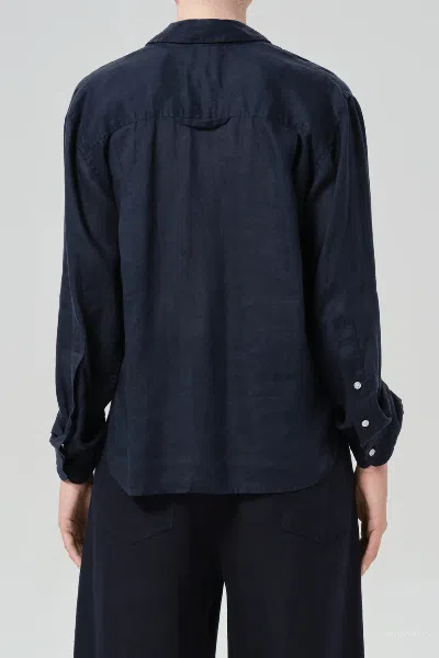 Citizen Of Humanity Kayla Shrunken Linen Shirt In True Navy