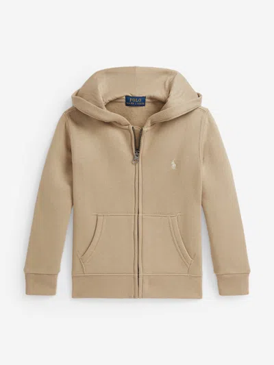 Ralph Lauren Boys Logo Zip Up Top In Brown