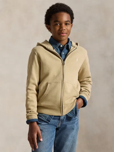 Ralph Lauren Boys Logo Zip Up Top In Sand