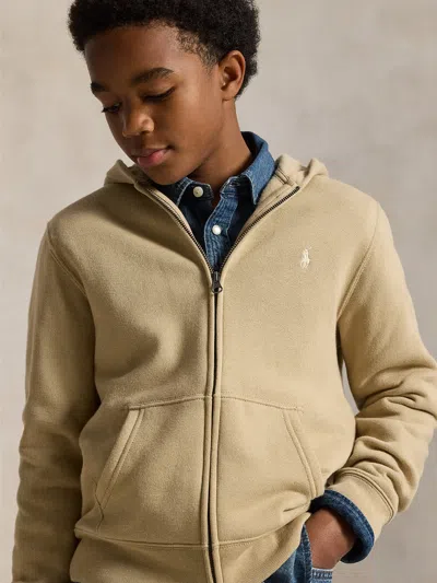 Ralph Lauren Boys Logo Zip Up Top In Sand