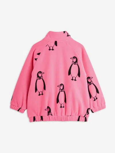 Mini Rodini Girls Penguin Aop Fleece Jacket In Pink
