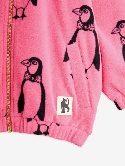 Mini Rodini Girls Penguin Aop Fleece Jacket In Pink