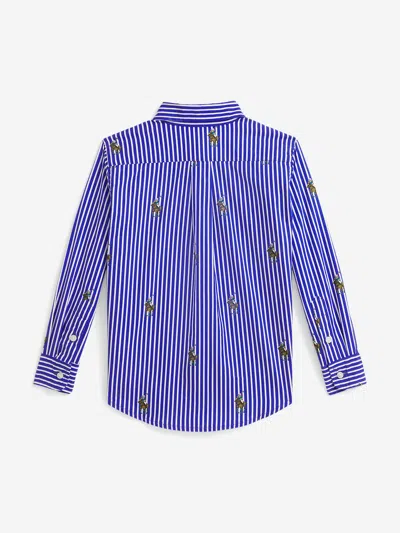 Ralph Lauren Boys Equestrian Bear Stripe Shirt In Black