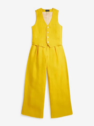 Ralph Lauren Girls Linen Trouser Set In Yellow
