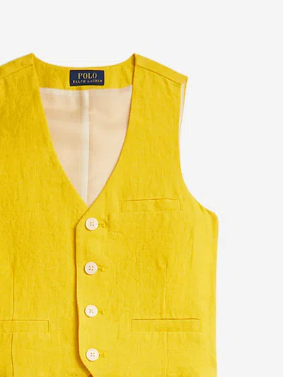 Ralph Lauren Girls Linen Trouser Set In Yellow