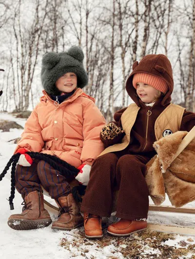 Mini Rodini Kids Faux Fur Ear Hat In Brown