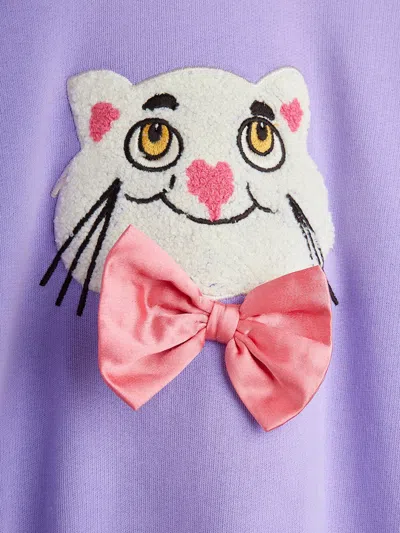 Mini Rodini Girls Cat With Bow Tie Sweatshirt In Purple