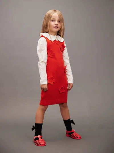 Mini Rodini Girls Knitted Flower Vest Dress In Red