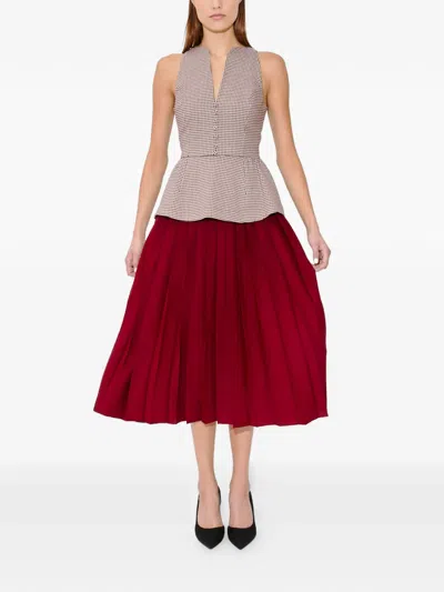 Rosie Assoulin Peplum Houndstooth-pattern Midi Dress In Red