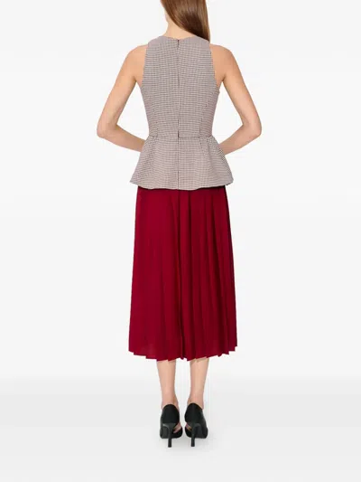 Rosie Assoulin Peplum Houndstooth-pattern Midi Dress In Red