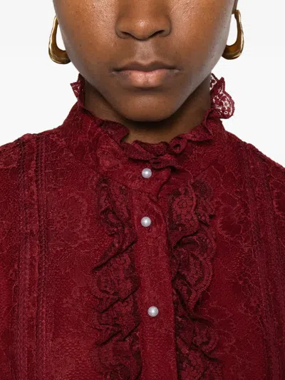Alice And Olivia Lace-detail Blouse In Burgundy