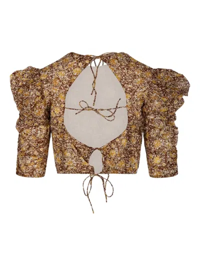 Isabel Marant Étoile Gathered-sleeve Floral-print Blouse In Brown