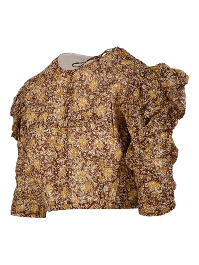 Isabel Marant Étoile Gathered-sleeve Floral-print Blouse In Brown