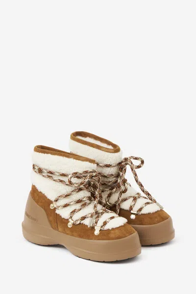 Moon Boot Shearling And Suede Winter Boots In White