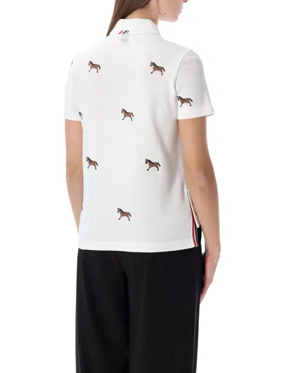 Thom Browne Polo Shirt Short Sleeves Horse Embroidery In White
