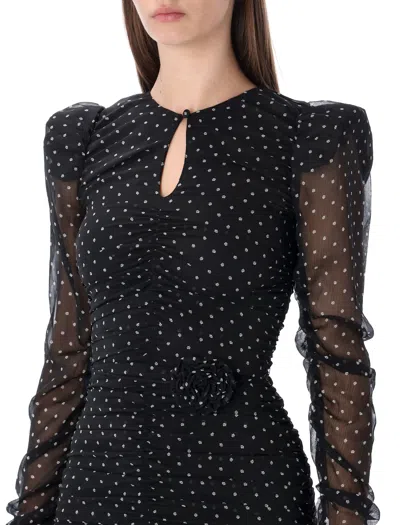 Rotate Birger Christensen Torana Polka-dot Ruched Minidress In Black
