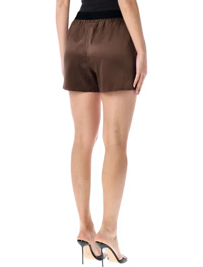 Tom Ford Silk Satin Relaxed Waistband Shorts In Brown