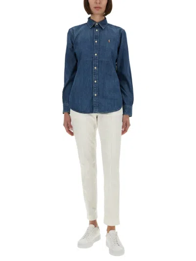 Polo Ralph Lauren Blue Shirt With Classic Collar And Pony Embroidery On The Front In Denim Woman