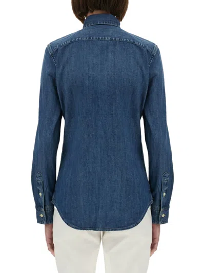 Polo Ralph Lauren Blue Shirt With Classic Collar And Pony Embroidery On The Front In Denim Woman