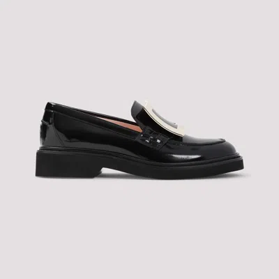 Roger Vivier Viv' Rangers Black Loafers With Metal Buckle In Black