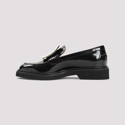 Roger Vivier Viv' Rangers Black Loafers With Metal Buckle In Black