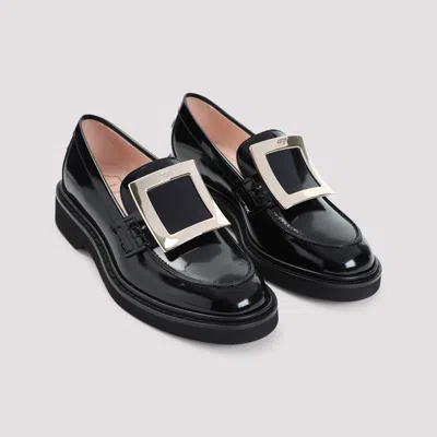 Roger Vivier Viv' Rangers Black Loafers With Metal Buckle In Black