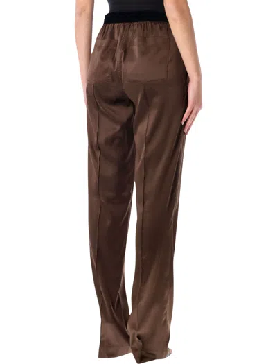 Tom Ford Silk Satin Cargo Pant With Drawstring Waist In Brown