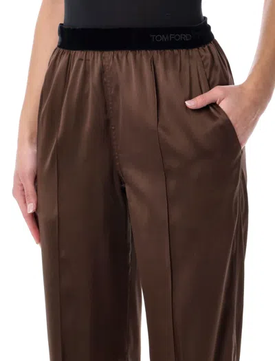 Tom Ford Silk Satin Cargo Pant With Drawstring Waist In Brown