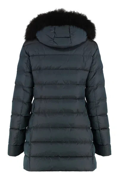 Moorer Belfort Hooded Techno Fabric Down Jacket In Blue