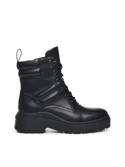 Liu •jo Andrea Leather Combat Boots In Black
