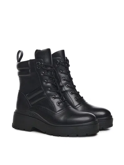 Liu •jo Andrea Leather Combat Boots In Black