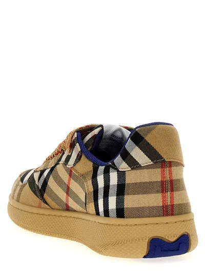 Burberry Men Beige Low Top Sneakers With Check Motif In Mixed Tech Fabrics Man In Brown