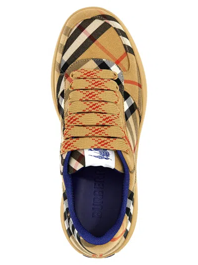 Burberry Men Beige Low Top Sneakers With Check Motif In Mixed Tech Fabrics Man In Brown