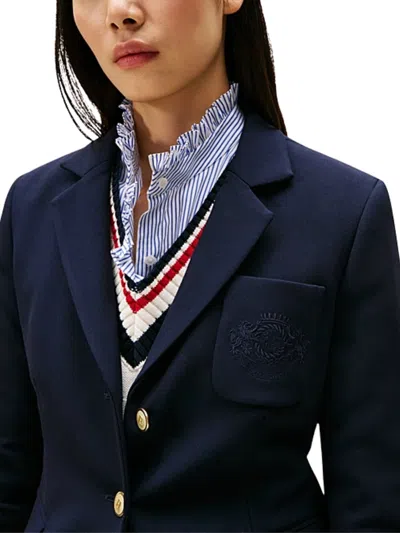 Tommy Hilfiger Slim Fit Blazer With Embroidered Th Crest In Blue