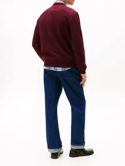 Tommy Hilfiger Long Sleeve Crew Neck Sweater With Ribbed Cuffs In Red