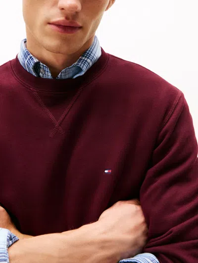 Tommy Hilfiger Long Sleeve Crew Neck Sweater With Ribbed Cuffs In Red