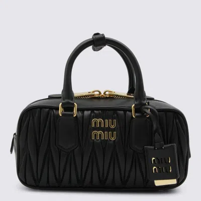 Miu Miu Black Leather Top Handle Bag In Black