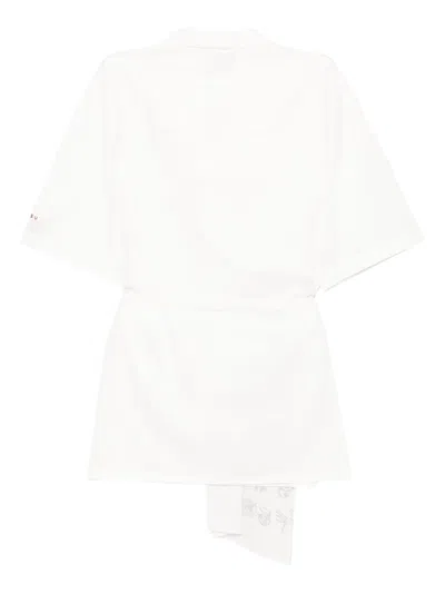 Ports V Waist Tie Love Button Shirt In White