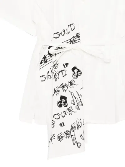Ports V Waist Tie Love Button Shirt In White