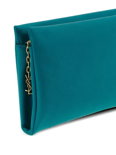 Saint Laurent Medium Cassandre-charm Clutch Bag In Green
