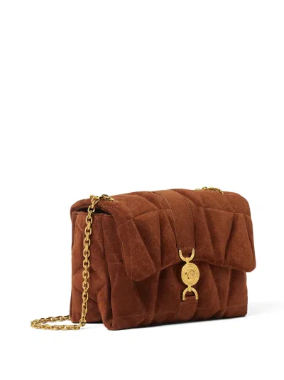 Versace Quilted Chain Cross Body Bag In Brown