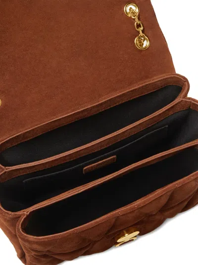 Versace Quilted Chain Cross Body Bag In Brown