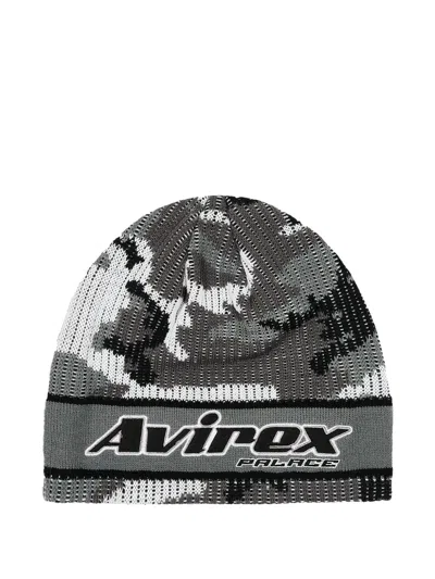 Palace X Avirex Nein Cuff Logo-print Beanie Hat In Gray