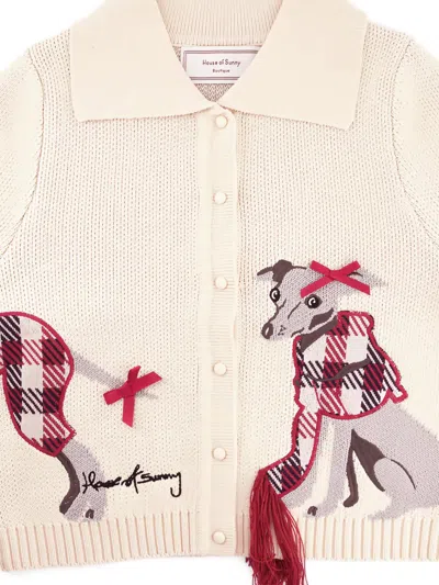 House Of Sunny Whippet Tripper Dog-design-embroidered Cardigan In Neutral