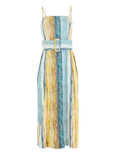 Rosie Assoulin Artichoke Striped Belted Midi Dress In Multi