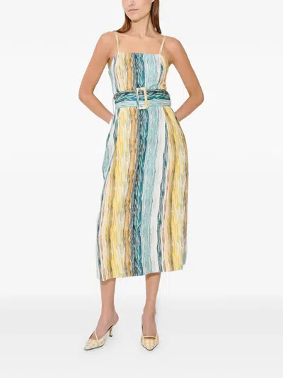 Rosie Assoulin Artichoke Striped Belted Midi Dress In Multi