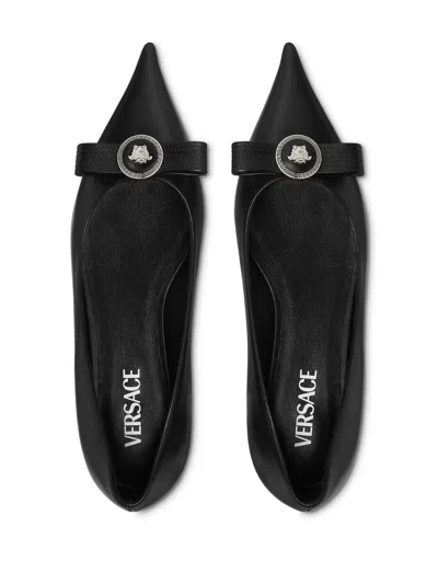Versace Medusa Pointed Ballet Flats In Black